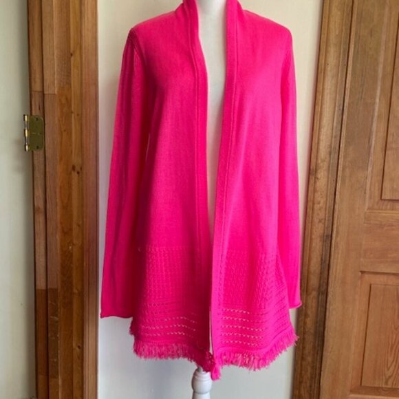 Lilly Pulitzer Sweaters - LILLY PULITZER Noble Fringe Long Sleeve Open Front Cardigan Pink Medium